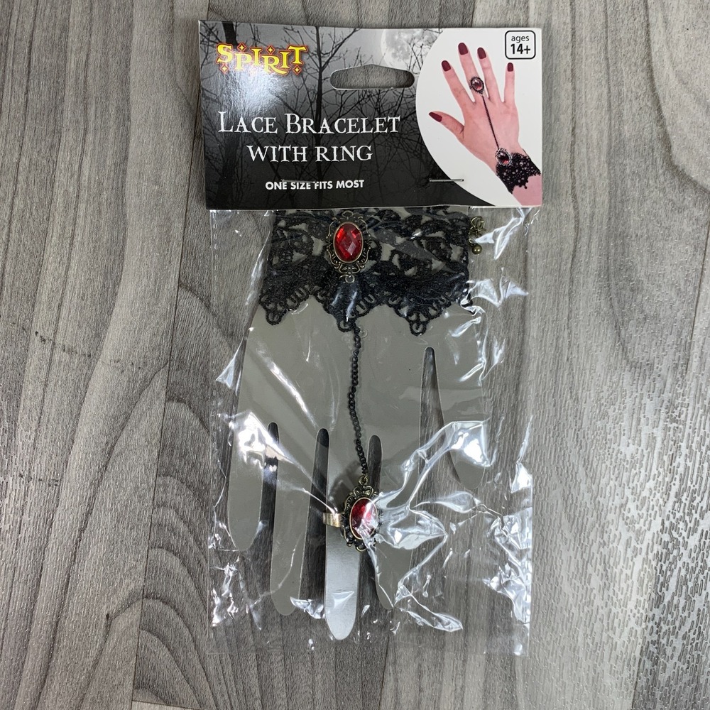 Spirit Halloween Lace Bracelet with Ring Black Costume Jewelry Accessory Gothic